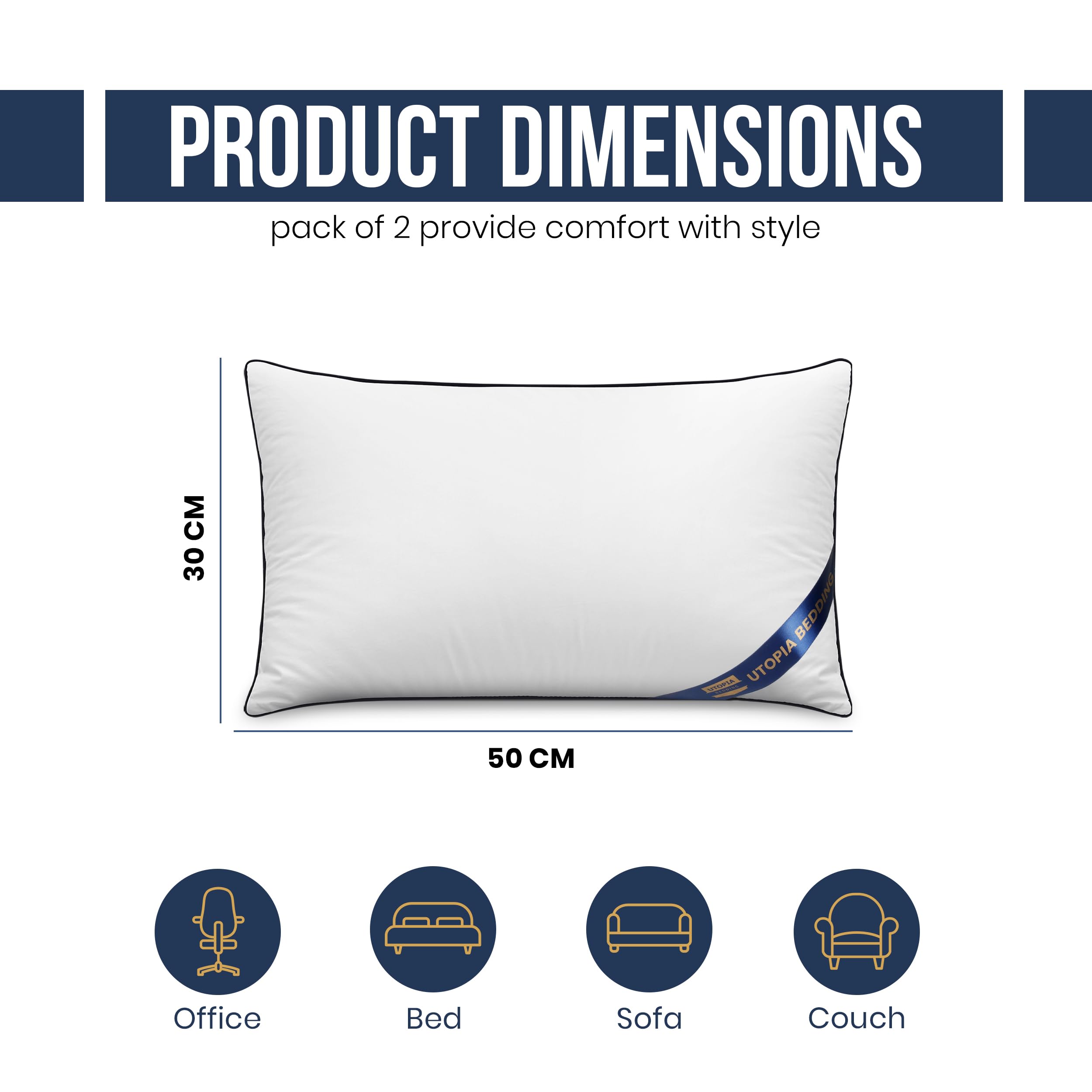 Utopia Bedding Cuscini, Imbottitura per Letto e Come Cuscino decorativi, cuscino per divano, cuscini decorativi (2, Bianco, 30x50 cm)