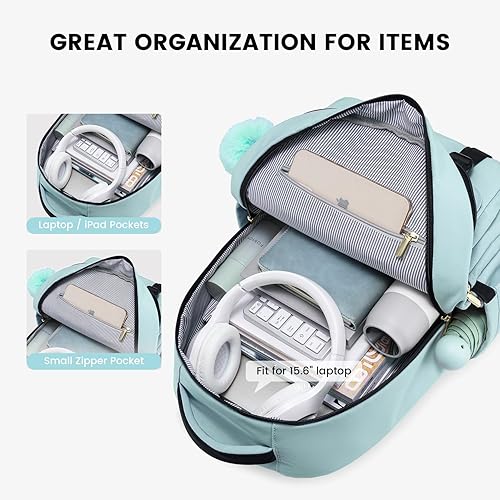 Miniatura 2 de LOVEVOOK Mochila para laptop para mujer bolsas de computadora de negocios para viajes de trabajo, Verde (Mint Green), Mochila