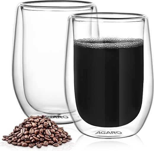 AGARO Elite Double Wall Glass 300ml, Pack of 2 | Premium Borosilicate, Heat Resistant, Microwave & Dishwasher Safe, Ideal ...