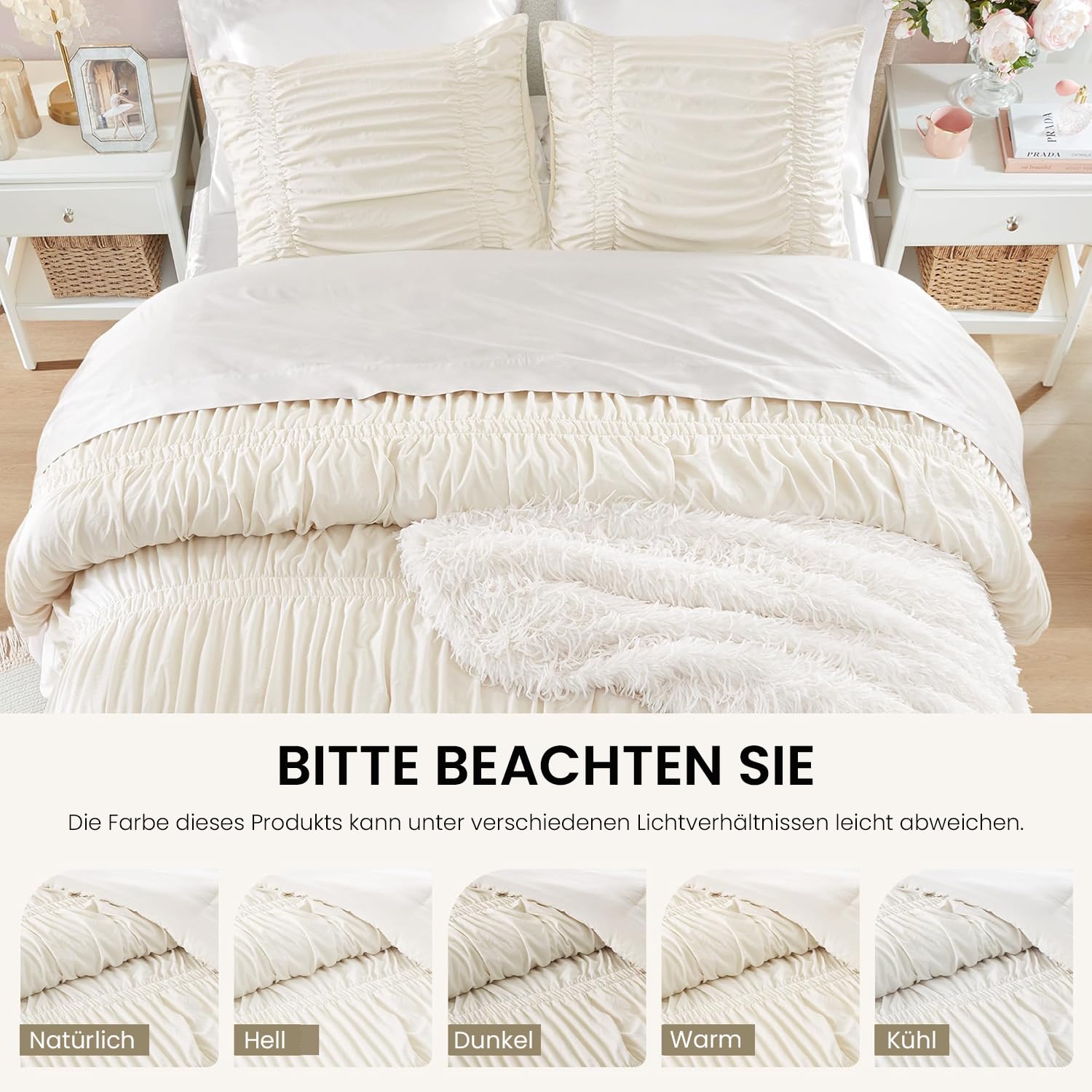 Sedefen Seersucker Bettwäsche 220x240 Beige Mädchen Geraffter Shabby Chic