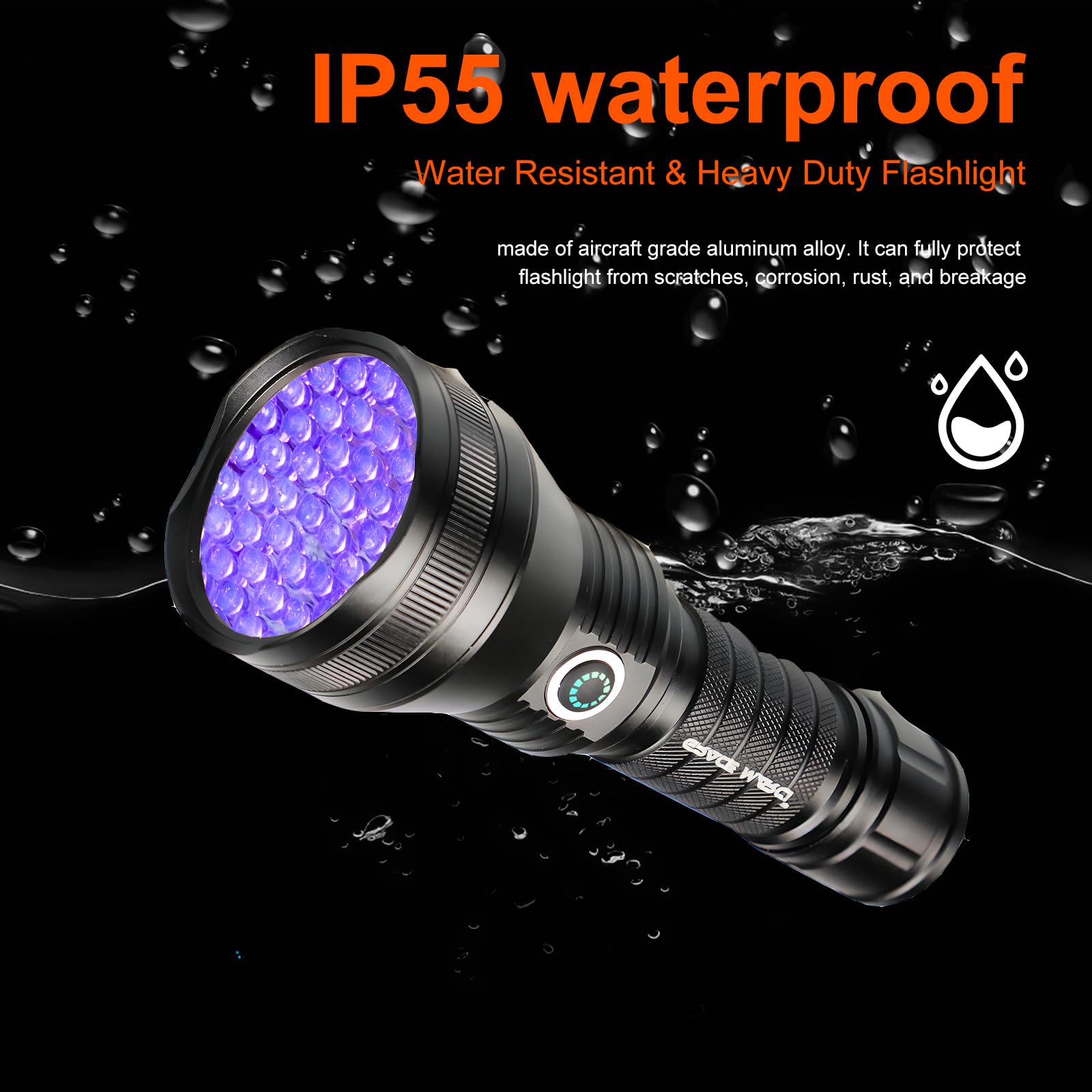Linterna UV recargable, 51 LED de 395 nm, luz negra, luz UV ultravioleta, detector de orina de mascotas para orina de perro/gato, manchas secas, chinches, curado de resina, escorpiones