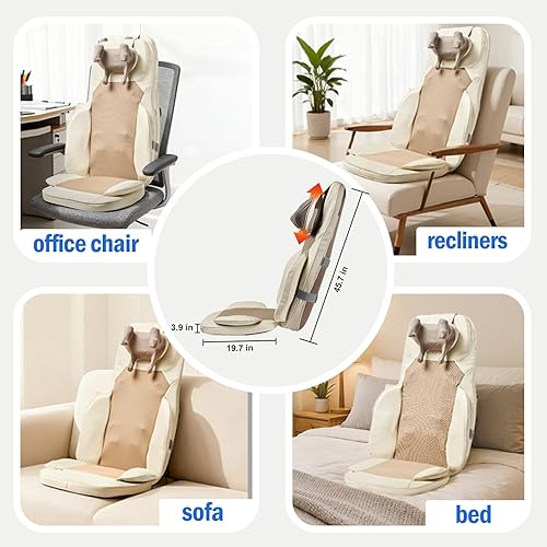 Miniatura 5 de Shiatsu - Cojín de masaje de cuello y espalda con calor, amasado 4D, vibración y diseño de doble cuello, intensidad y altura ajustables, ayuda con