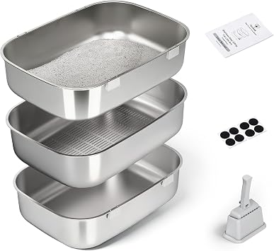 Triple Pan Stainless Steel Sifting Cat Litter Box | Effortless Sifting in Seconds Odor-Free Non-Stick Easy Clean,Designed for Large & Multi-Cat Homes Built to Last a Lifetime