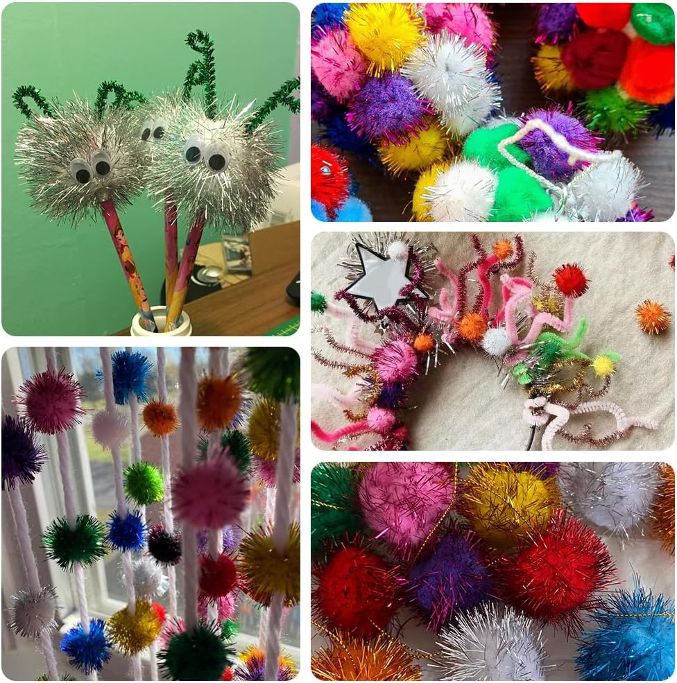 SUNNYCLUE 32pcs 50mm/2 inch Large Sparkle Pom Pom Balls Silver Pompom Balls 5cm Fibre Fuzzy Glitter Tinsel Soft Round Pompoms Ball Bulk for Women Christmas Home Party Holiday Decorations Supplies