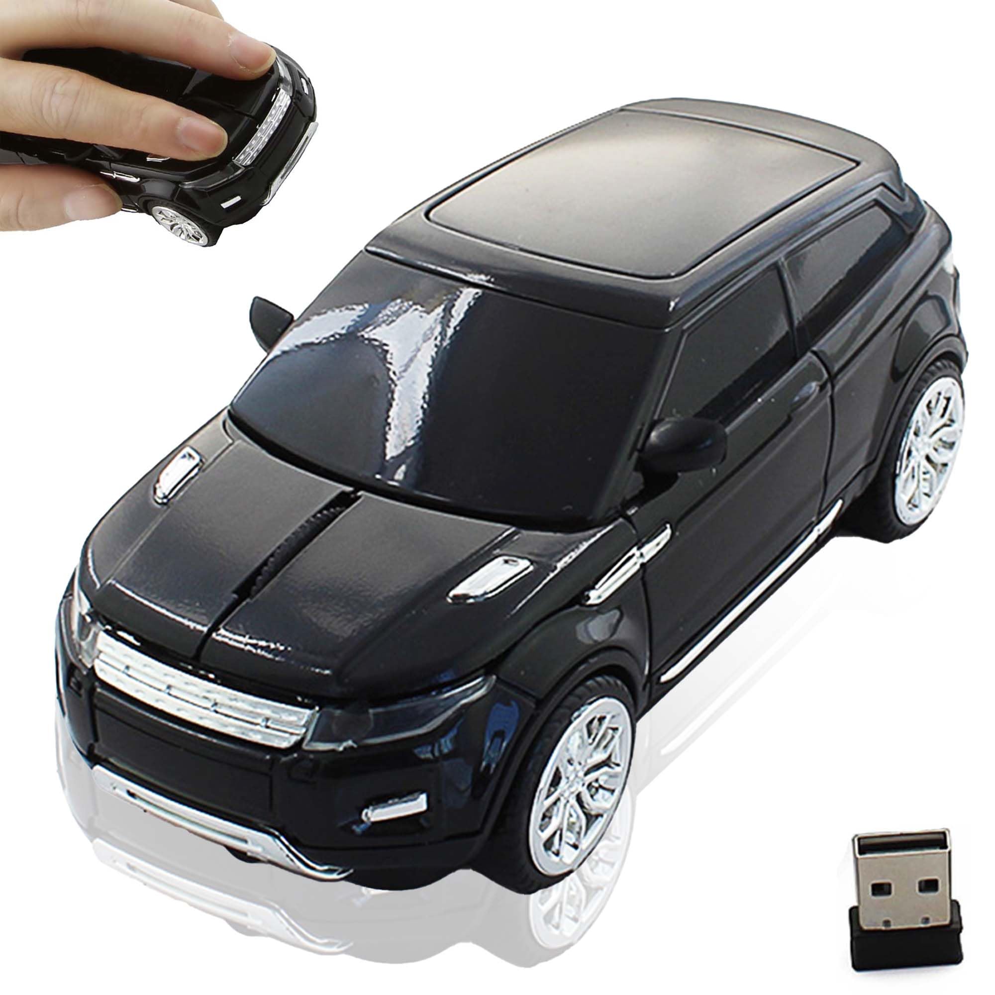 Kabellose Sportwagen Computer Maus, 2,4 GHz USB Optische Auto-Maus mit LED-Licht für PC Laptop Desktop Mac, 1600 DPI, Einzigartige Lustige Computer Mäuse für Kinder Jungen Mädchen Erwachsene-Schwarz
