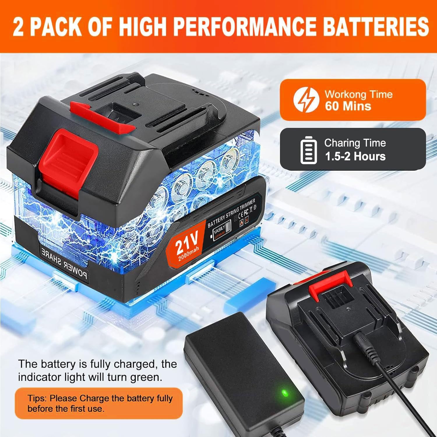 Weed Wacker - Cordless Electric Weed Trimmer with 2x2000mAh Battery.3 in 1 Stringless Lightweight Weed Cutter/Grass Cutter/Lawn Edger.There are 4 Different Blades,Suitable for Gardens, patios.