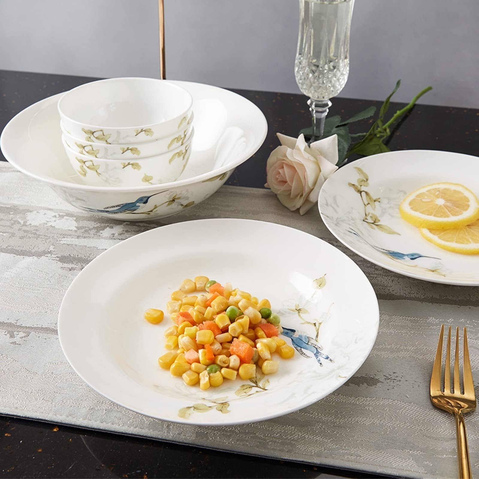 H3TF5J Ceramiczny zestaw talerzy obiadowych, 28-częściowy zestaw stołowych, nietopcy i łatwych do czyszczenia płyt obiadowych, zastawa stołowa w kuchni domowej, oszklone zastawa stołowa z wysokim
