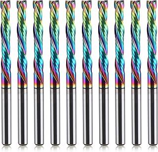 HOZLY 1/8 inch Shank Compression CNC Router Bits Spiral End Mill Wood Cutters 10 PCS, DLC Coating Compression CNC Spiral Bits 1/8 Cutting Dia, 22mm CEL, 2 Flutes Up &Down Cut Carbide End Mills