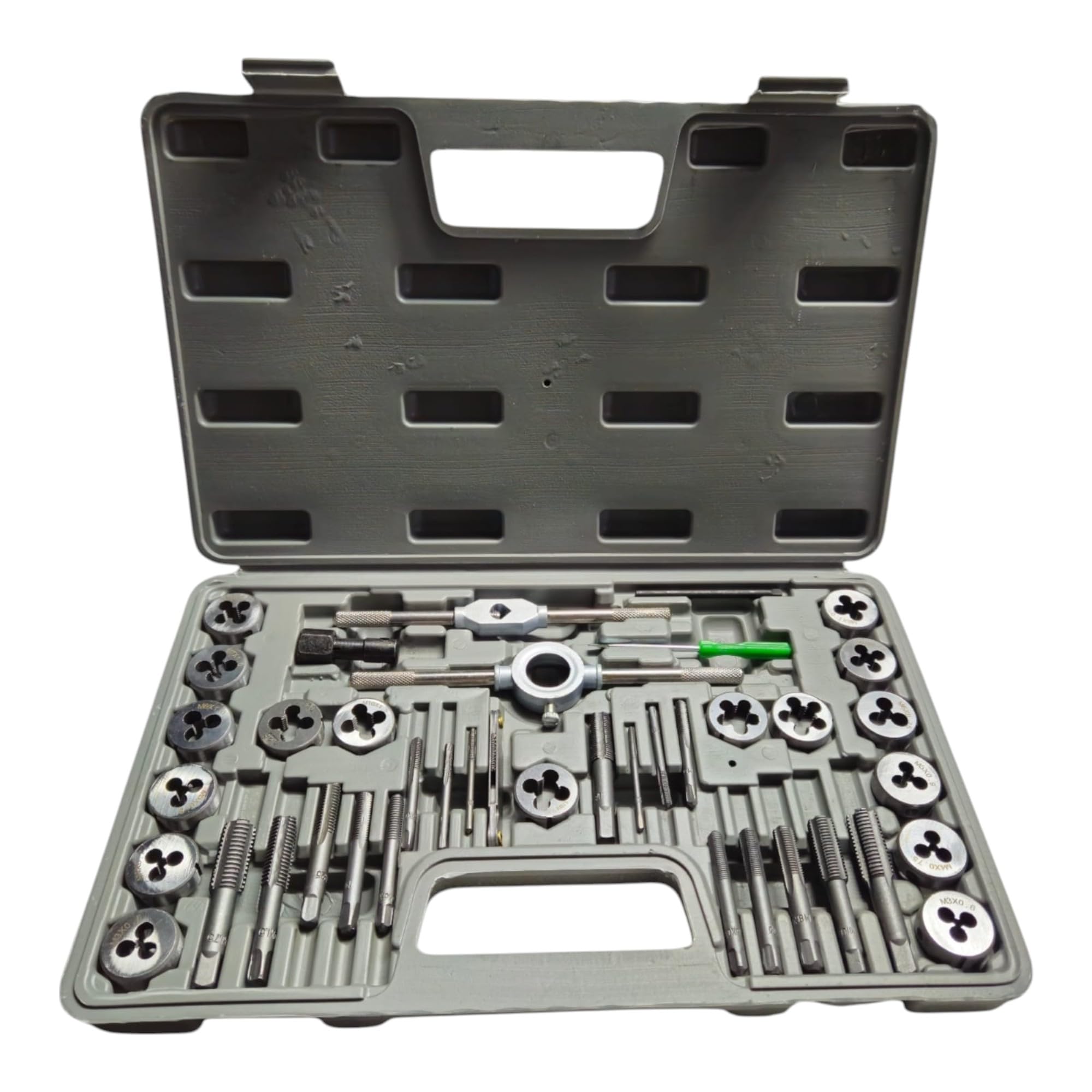 Lot de 40 filières métriques avec tourne-femelle et mallette en plastique, filière en acier au carbone, mesures métriques et pouces 1/8NPT-27, kit de filetage professionnel