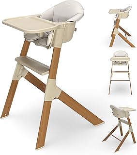 Venture MICO Highchair - Stylish Scandi Style Modern Baby Highchair with Wood Effect, Easy Clean Design, and Padded Seat Cushion for Comfort and Support - Baby Highchair for Dining and Play - Natural