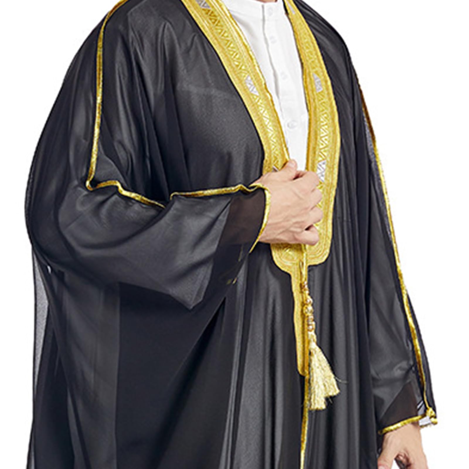 zhxinashu Vestito Musulmano Uomo - Cardigan Aperto a Maniche Lunghe, Abito Musulmano in Chiffon Stampato per Uomo, Caftano Uomo e Informale Retro