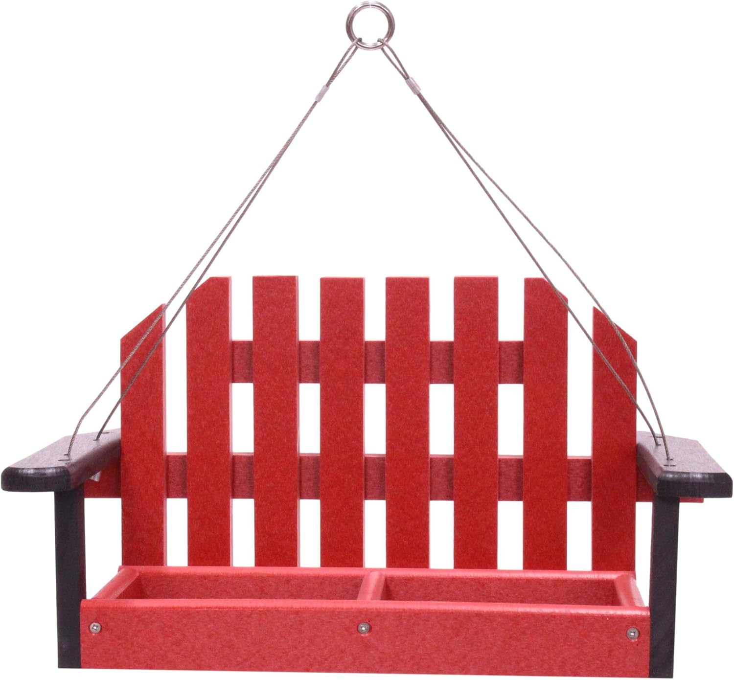 AmishToyBox Porch Swing Bird Feeder, Eco-Friendly Poly Lumber Hanging Decorative Bird Feeder (Black/Red), Amish-Made