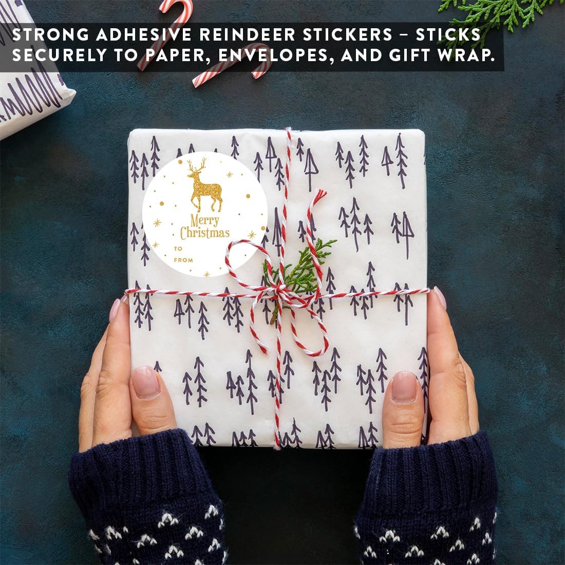 Andaz Press Christmas Round Circle Gift Sticker Labels, Faux Gold Glitter Deer, Merry Christmas to from, 40-Pack, Packaging Envelope Letter Labels Gold Gift Stickers - Image 9