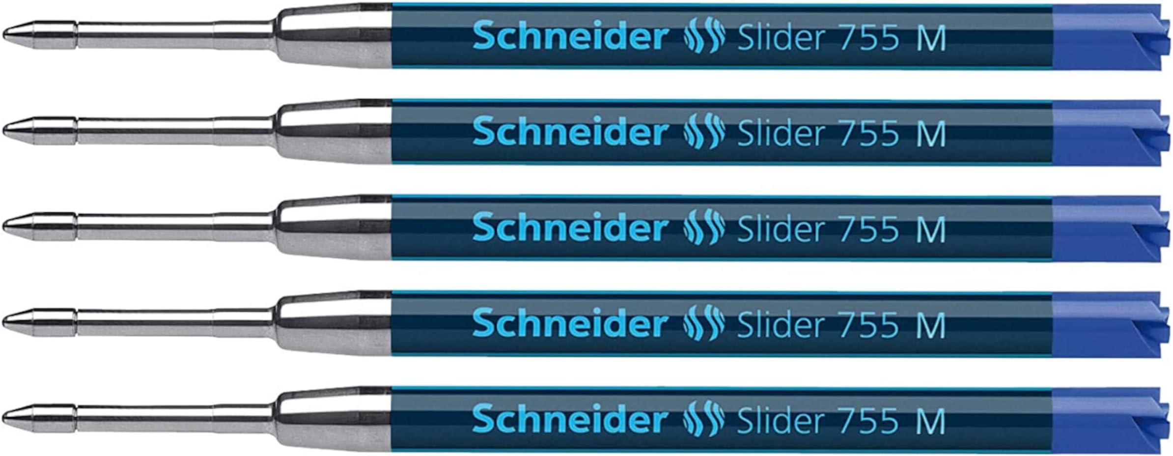 Schneider 175603 Slider 755 Refill (ViscoGlide Technology, Indelible, MMedium) Blue (Pack of 5, Middle Line, Blue)