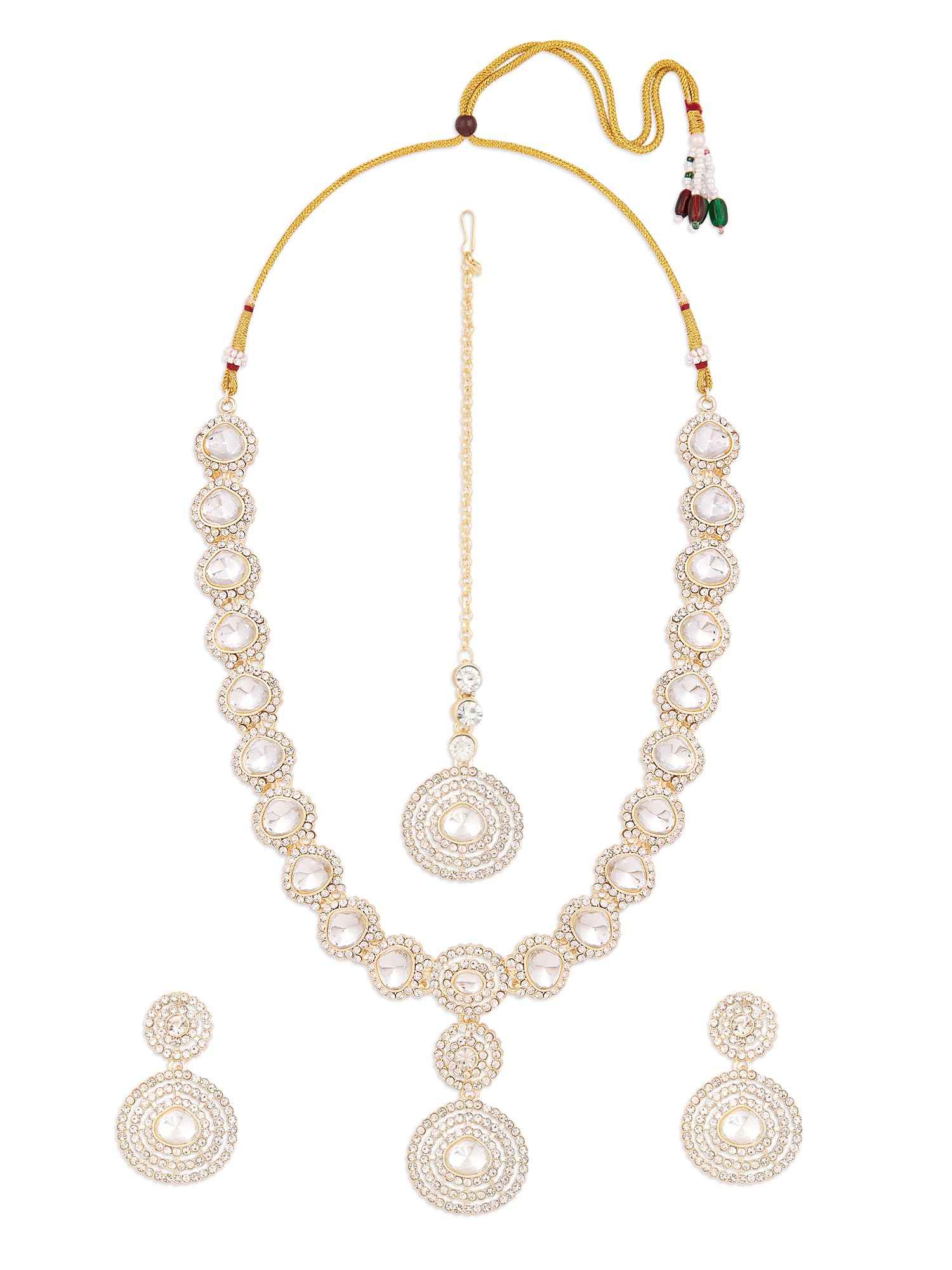 ZAVERI PEARLS Gold Tone Dazzling Stones Austrian Diamonds Necklace Earring & Maangtikka Set For Women-ZPFK18215 (B0D8SYX17G) Amazon Price History, Amazon Price Tracker