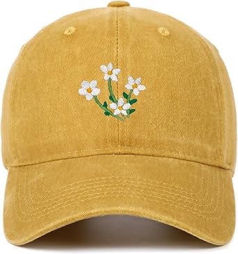 Womens Vintage Floral Hat Wash Cotton Adjustable Dad Embroidered Baseball Cap for Men