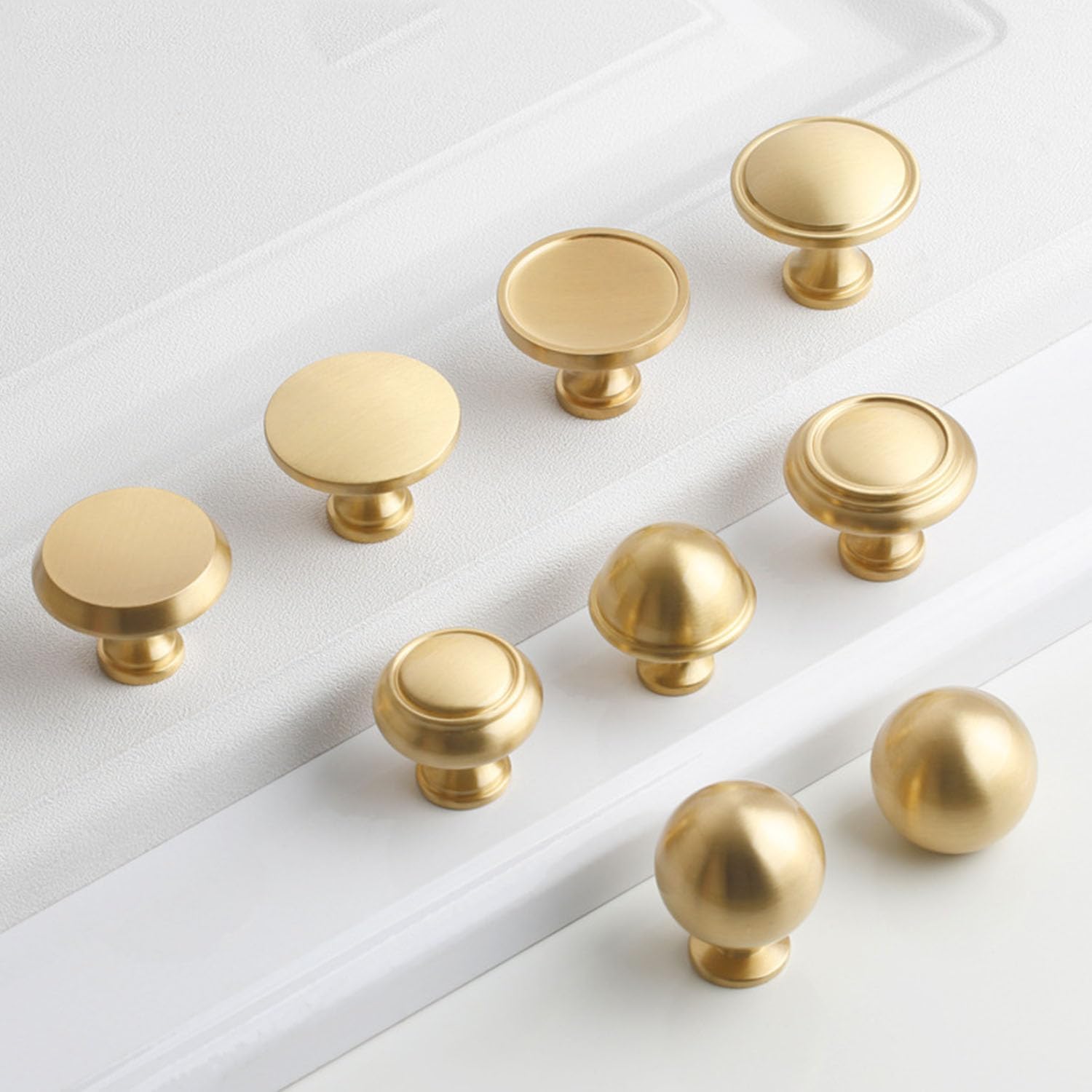4PCS Solid Brass Cabinet Knobs, Round Ball Gold Knobs Single Hole Handles and Pulls for Cabinets and Drawers Kitchen Cabinet Hardware (A 7 Diameter 1.4in/35mm)