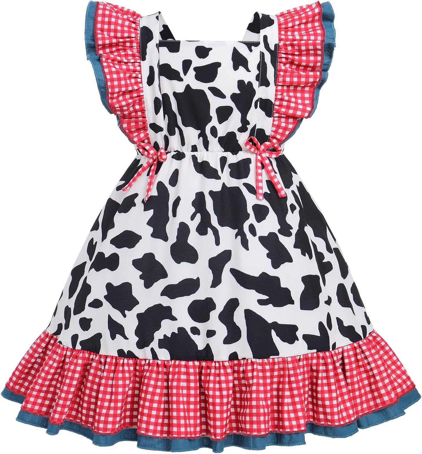 IDOPIP Toddler Baby Girls Cow Plaid Strawberry Rainbow Tutu Dress Summer Sleeveless Princess Birthday Party Dresses Clothes