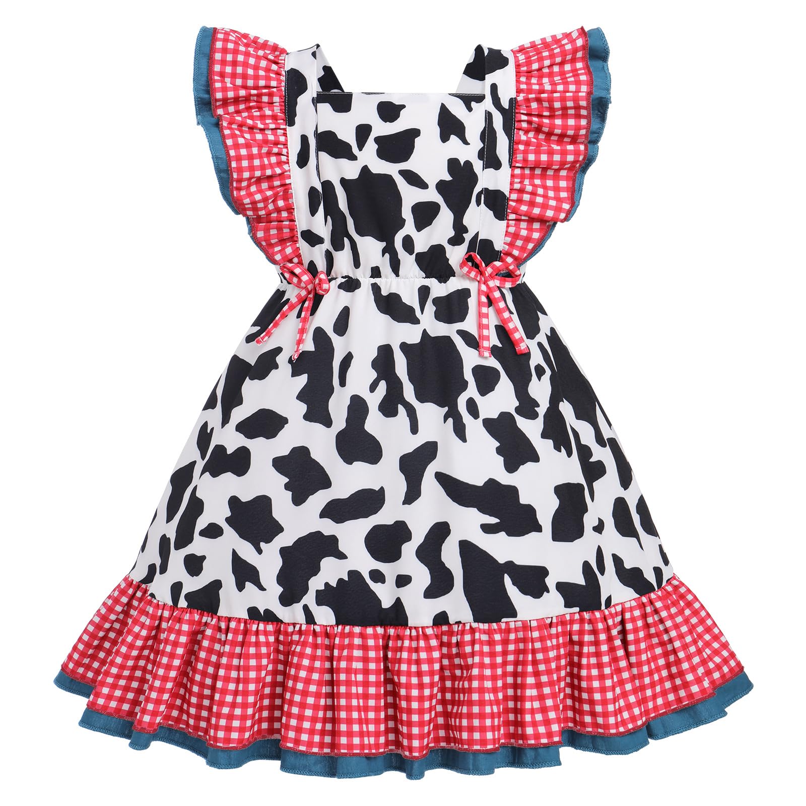 IDOPIP Toddler Baby Girls Cow Plaid Strawberry Rainbow Tutu Dress Summer Sleeveless Princess Birthday Party Dresses Clothes