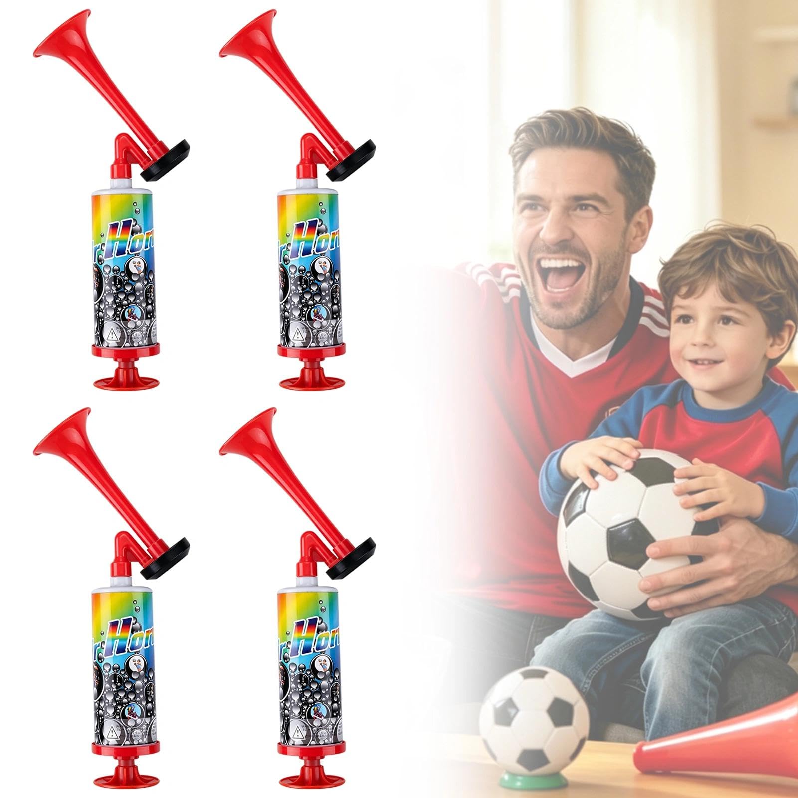 Ensemble de 4 Pièces Trompette Supporter Manuel Corne de Brume Puissant et Portable Vuvuzela Idéal pour les Percussions les Matchs Football la Coupe du Monde et Fêtes Corne Musique Portable Rouge