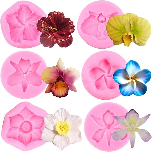 ZiXiang Molde de silicona de flores de orquídea, molde de fondant de plumeria, moldes de hibisco, moldes de chocolate para decoración de pasteles,