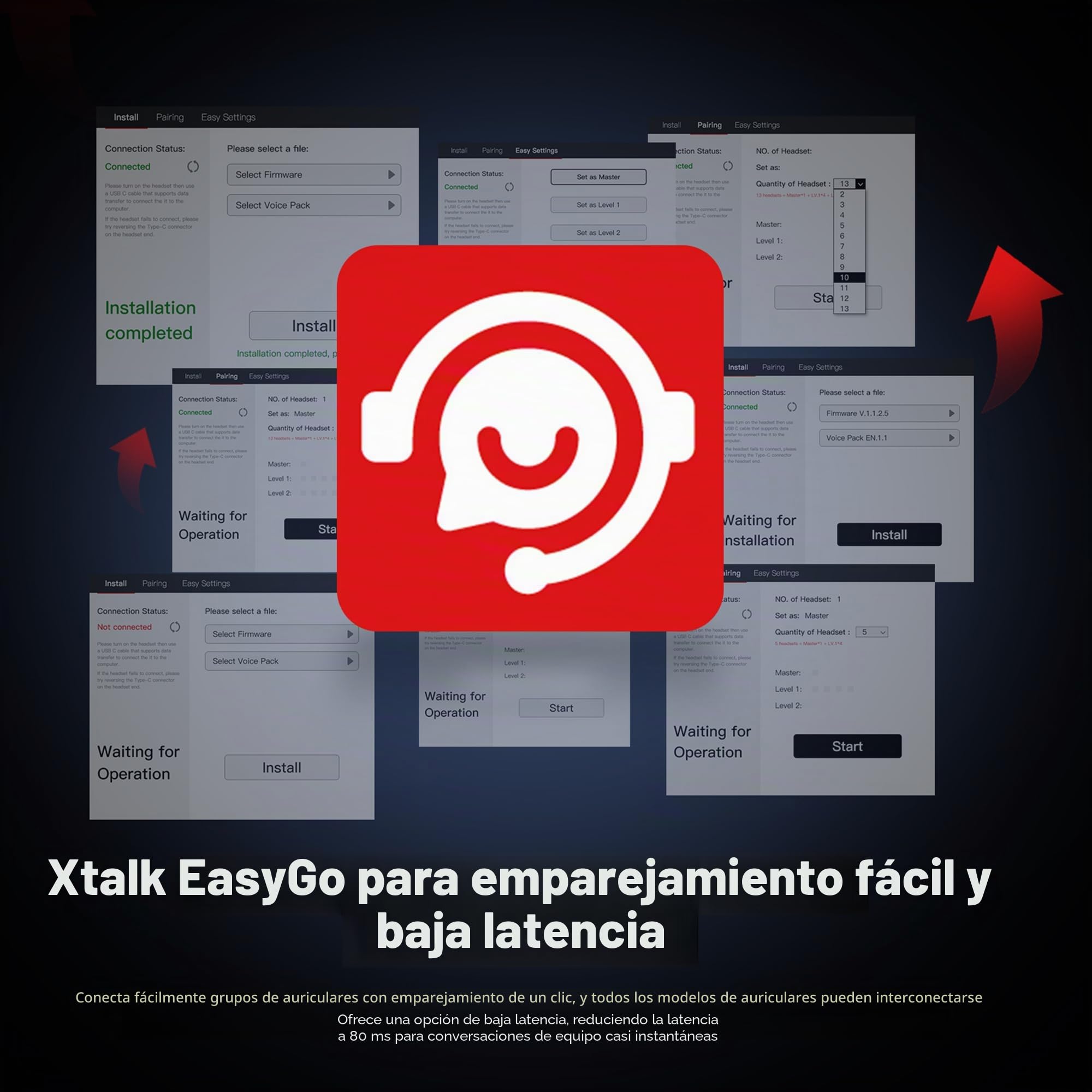 SYNCO XTalk X5 2.4GHz Sistema de intercomunicación inalámbrica con Auriculares Diseño de Dispositivos Maestros aleatorios (5PCS)