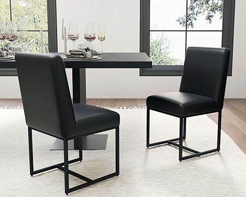 Miniatura 20 de HNY Juego de 2 sillas de cocina cómodas y modernas, de piel sintética, para cocina y comedor, silla auxiliar tapizada con marco de metal con acabado