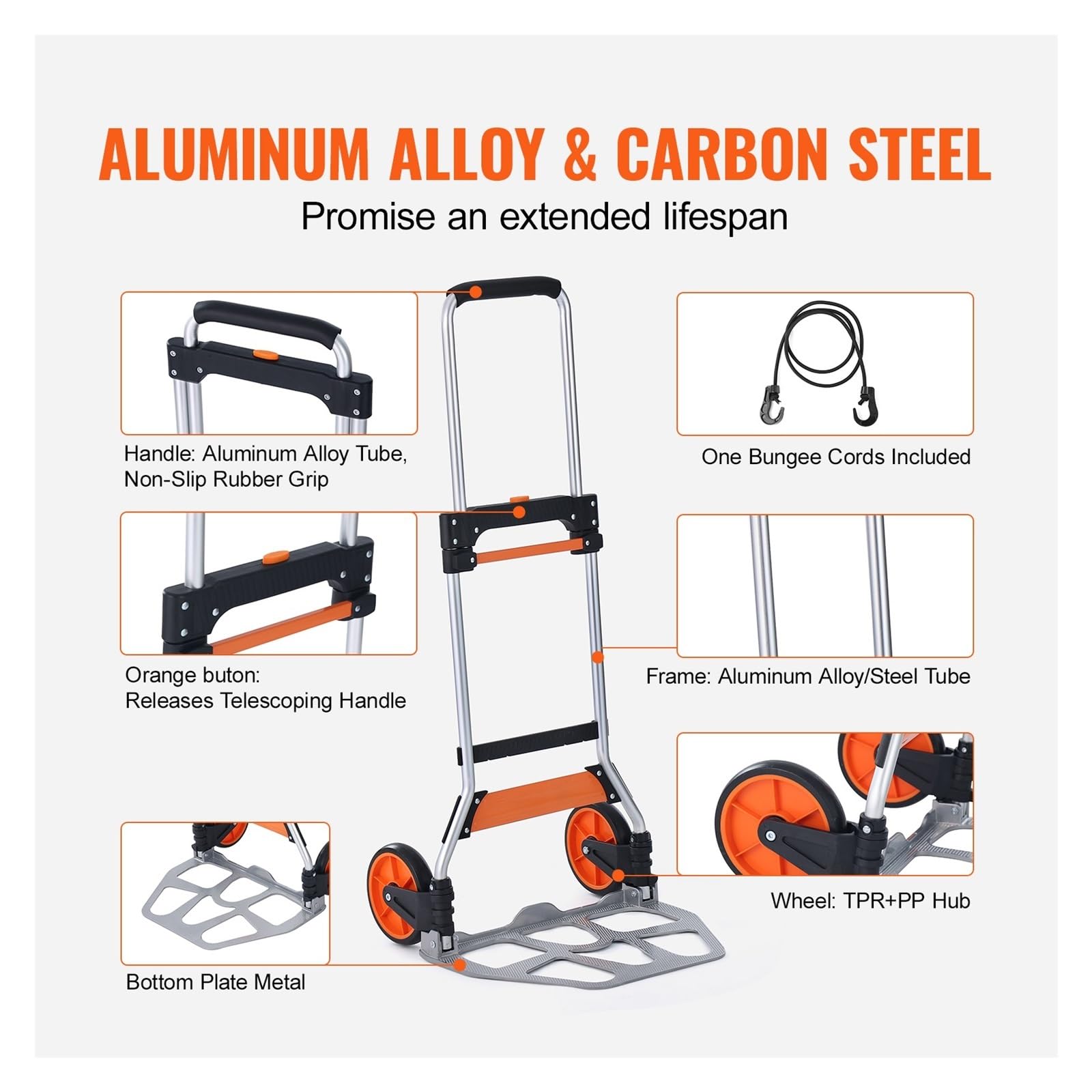 Carrello portatile pieghevole for carrello a mano da 176/275/309 libbre con maniglia telescopica e corda, compatibile for lo spostamento del magazzino(176 lbs)