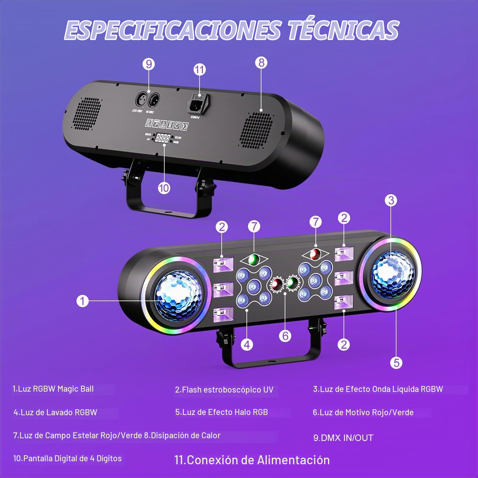 Luz De Fiesta 7 En 1 Para Discoteca Luz De DJ, Luz De Fiesta Con Trípode Telescópico Y Bolsa De Transporte, Luz Estroboscópica Con Control Remoto Para Navidad, Fiestas En Casa, Discotecas Y Halloween