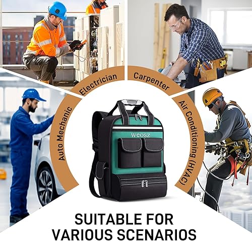 Miniatura 6 de Mochila de herramientas para hombres de 18 pulgadas, resistente al agua, múltiples bolsillos, organizador de bolsa de herramientas con hombro para