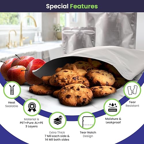 Miniatura 2 de 70 bolsas de Mylar reforzadas de 14 mil con absorbentes de oxígeno, 1 galón, 1 cuarto de galón, 12 pinta con 500 cc, 300 cc, 200 cc OA, bolsas de