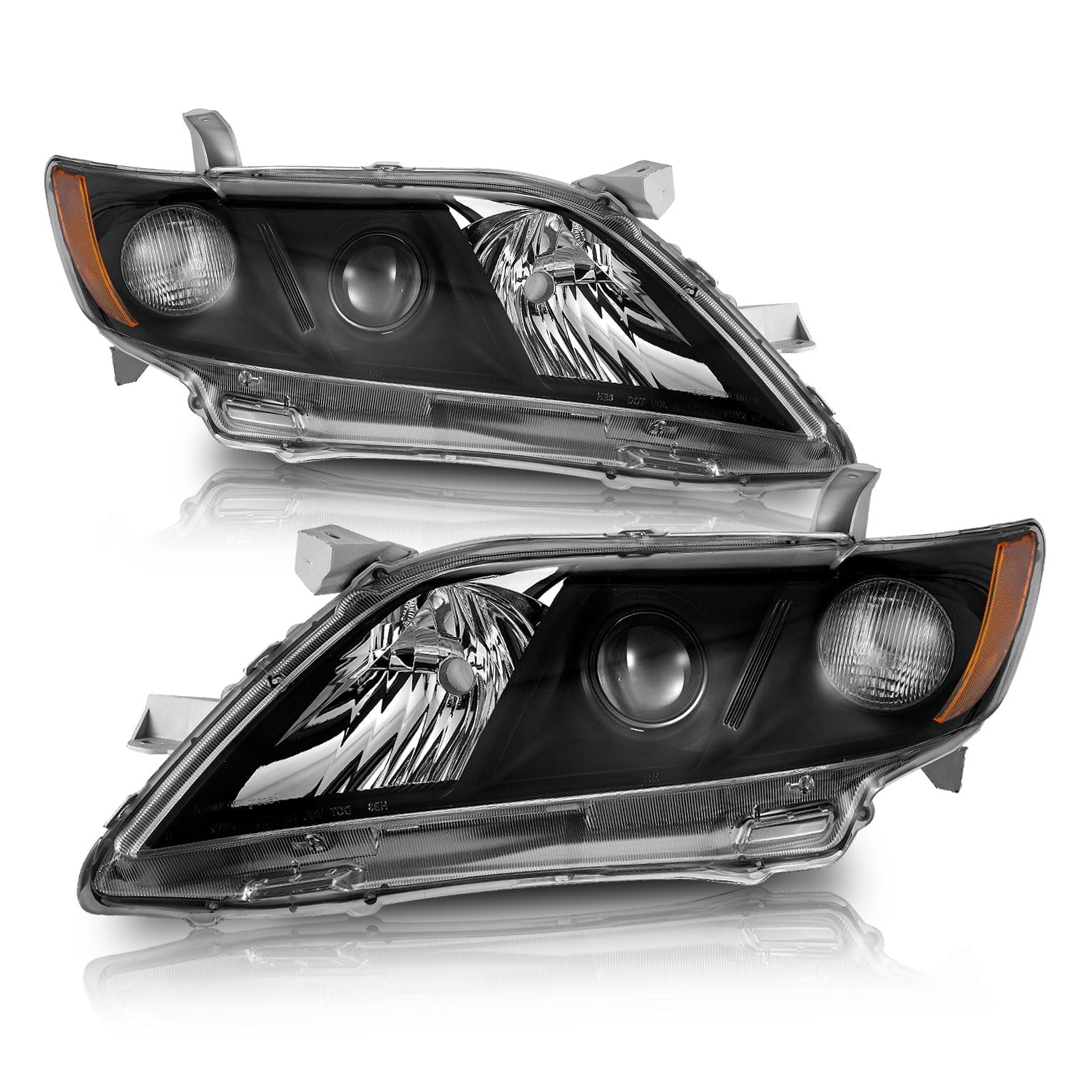 Halogen Headlight for 2007-2009 Camry US Version 07 08 09 Camry (Exclude Hybird) Replacement Headlight Assembly Black Housing Left and Right Pair