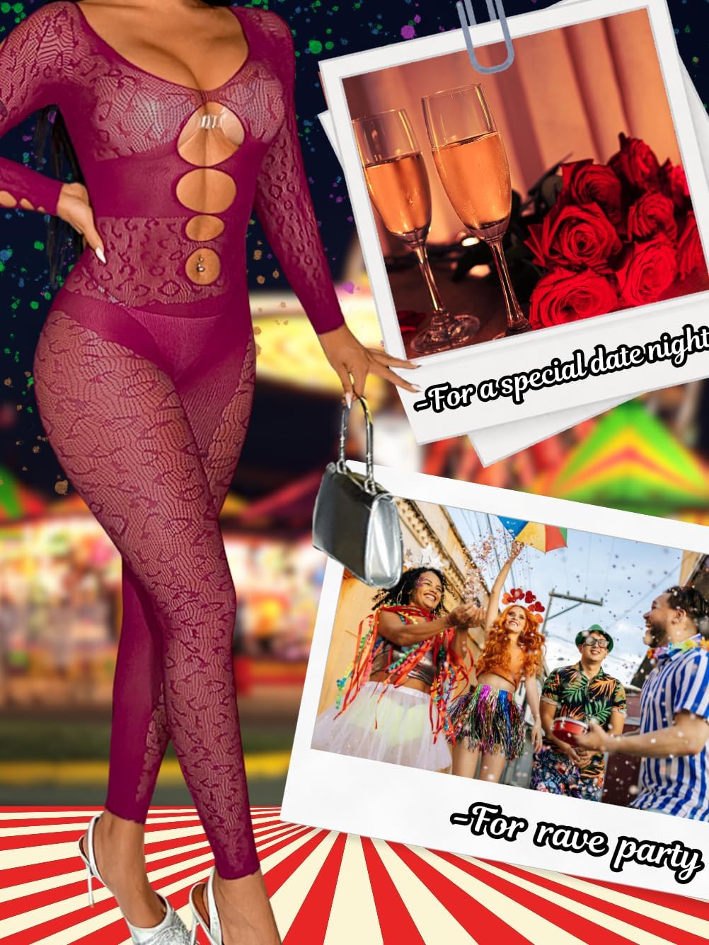 EHSUYAB Women Sexy Full Leopard Fishnet Bodysuit, Poster Lace Jumpsuit Body Stockings, Club Rave Party Exotic Dancer Outfits