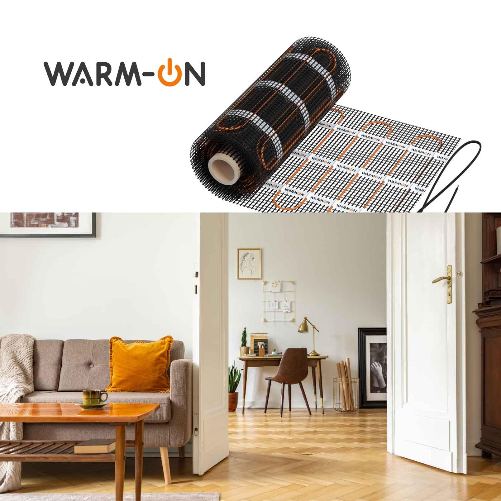Zweiader-Heizmatte WARMON ULTRA 200 W/m² für Fliesen, heating mat, quick heat, Festwiderstandsheizkabel selbstklebend mit Trägergewebe,Twin'-Technologie, Mattengröße:2,5 m²