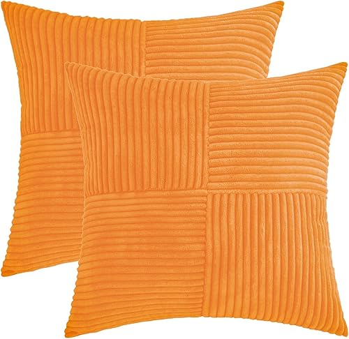 HWY 50 Juego de 2 fundas de cojín decorativas de pana suave con empalme de 18 x 18 pulgadas, fundas de cojín bohemias a rayas para sofá, cama, sala