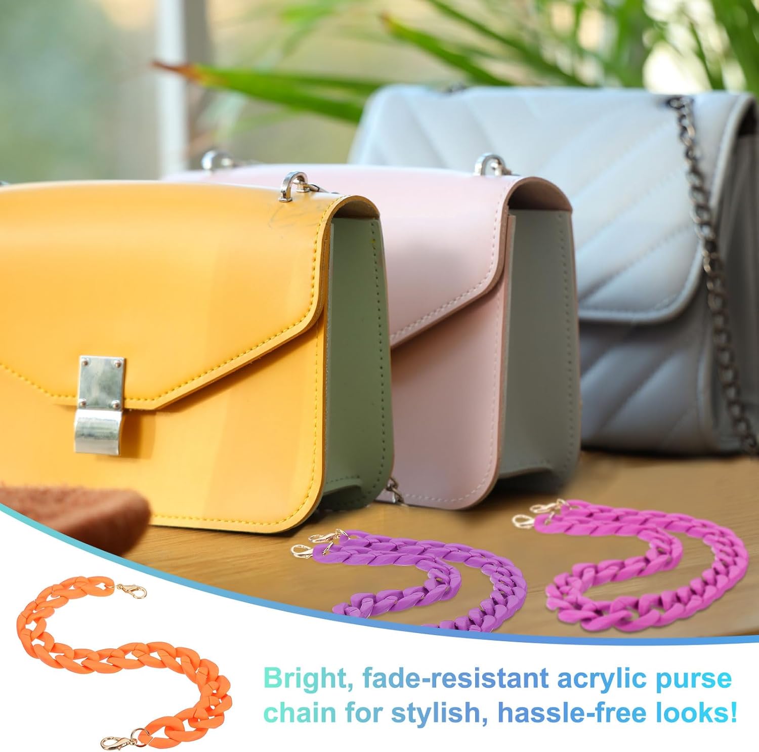 PATIKIL Acrylic Purse Chain, 15 Inch Acrylic Chain Linking Rings Handbag Strap Quick Link C-Clips Hooks Connectors for Jewelry Making DIY Craft Purse Eyeglass, Matte Orange - Image 4