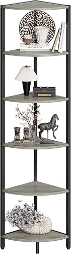 Estante esquinero de 6 niveles de 63.1 pulgadas de alto, estante de escalera de metal, organizador de estantería, estante de exhibición, estantería