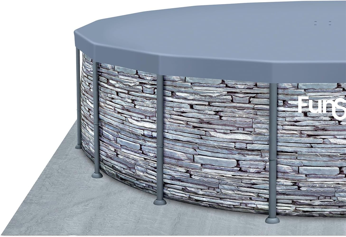 Funsicle Oasis Designer Above Ground Metal Frame Swimming Pool Set – with FB1800S AutoSkimmer Pump, Ladder, Cover, Cloth & Deluxe Maint. Kit, 18' x 48", Round, Stone Slate