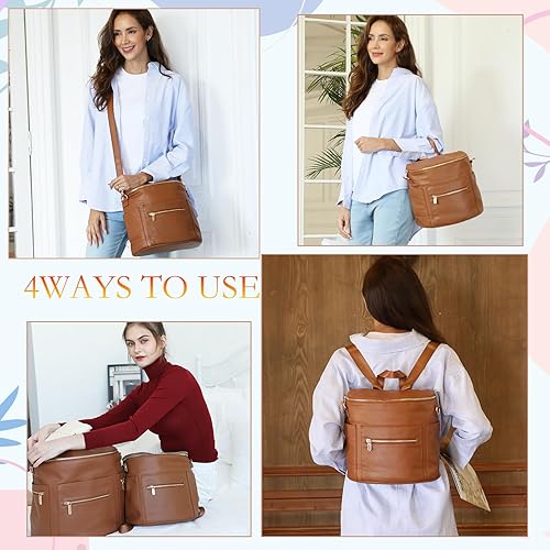 Miniatura 3 de miss fong Mochila de cuero para pañales con cambiador (regular + mini), Marrón, Miss Fong Mochila regular + mini bolsa de pañales