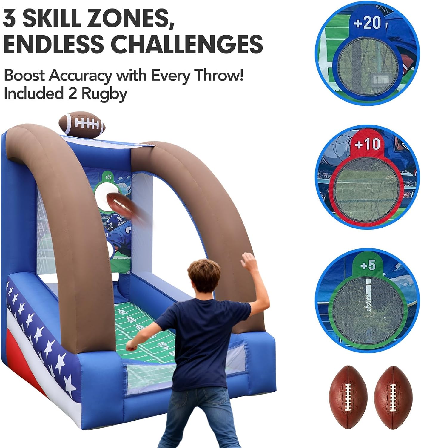 10Ft Inflatable Football Target Toss with Balls, Portable Football Throwing Target for Indoor & Outdoor Sports, Carnivals, Camping, and Family Activities