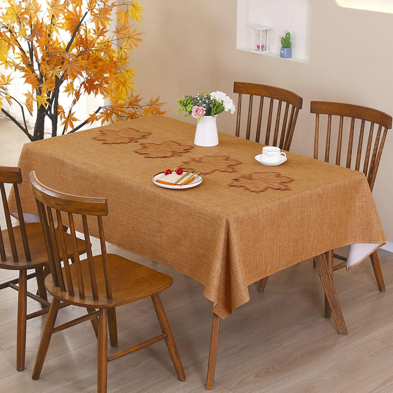 Nappe Rectangle Brun en Lin pour Repas Entre Amis 150 x 250 cm