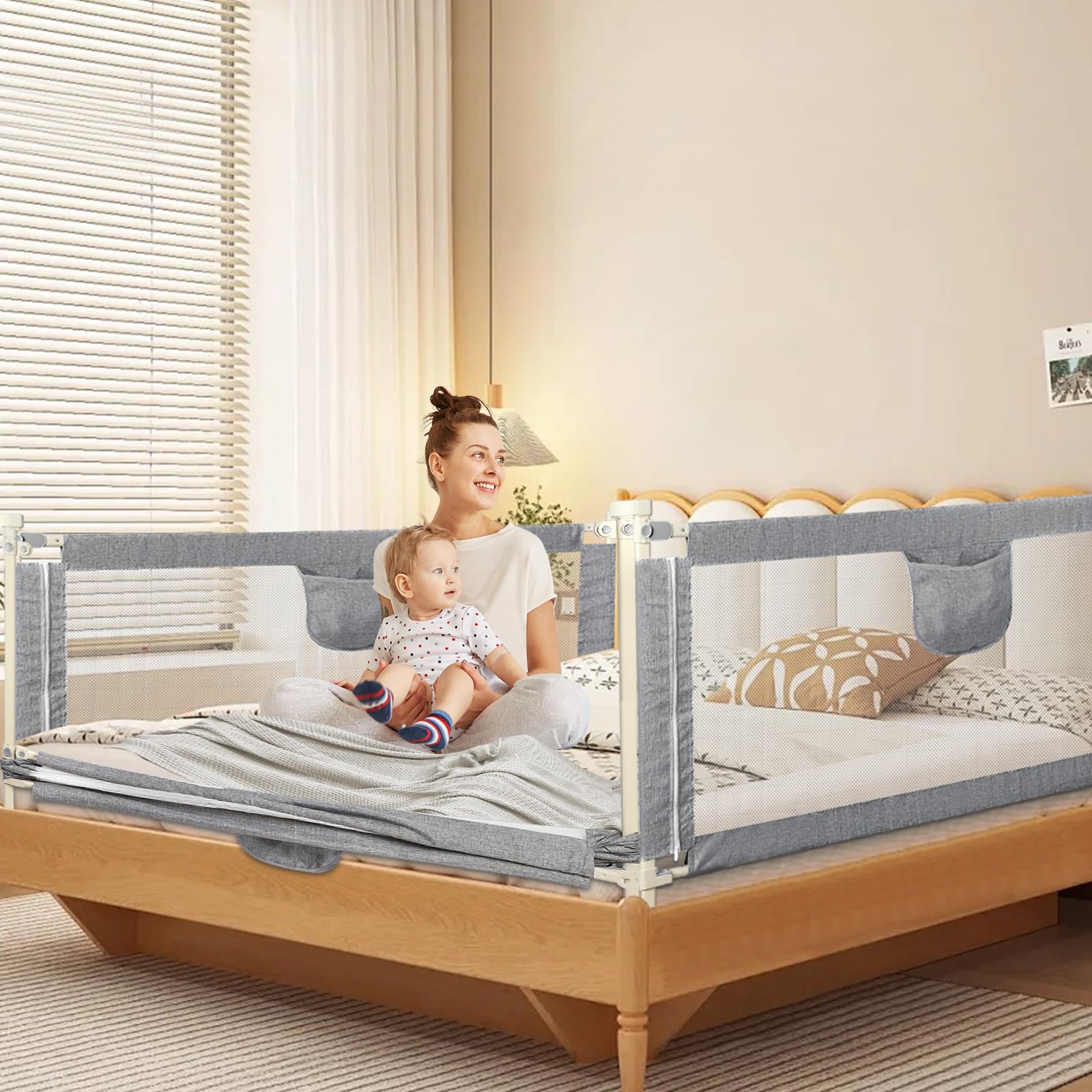 OHMG Barrière de lit 2M,Barriere de Sécurité de lit Enfant Anti-Chute,Stable et Durable,Rail de Lit Pliable Barrière de Protection Bébé Chambre à Coucher,Barrière lit pour Enfants en Bas âge