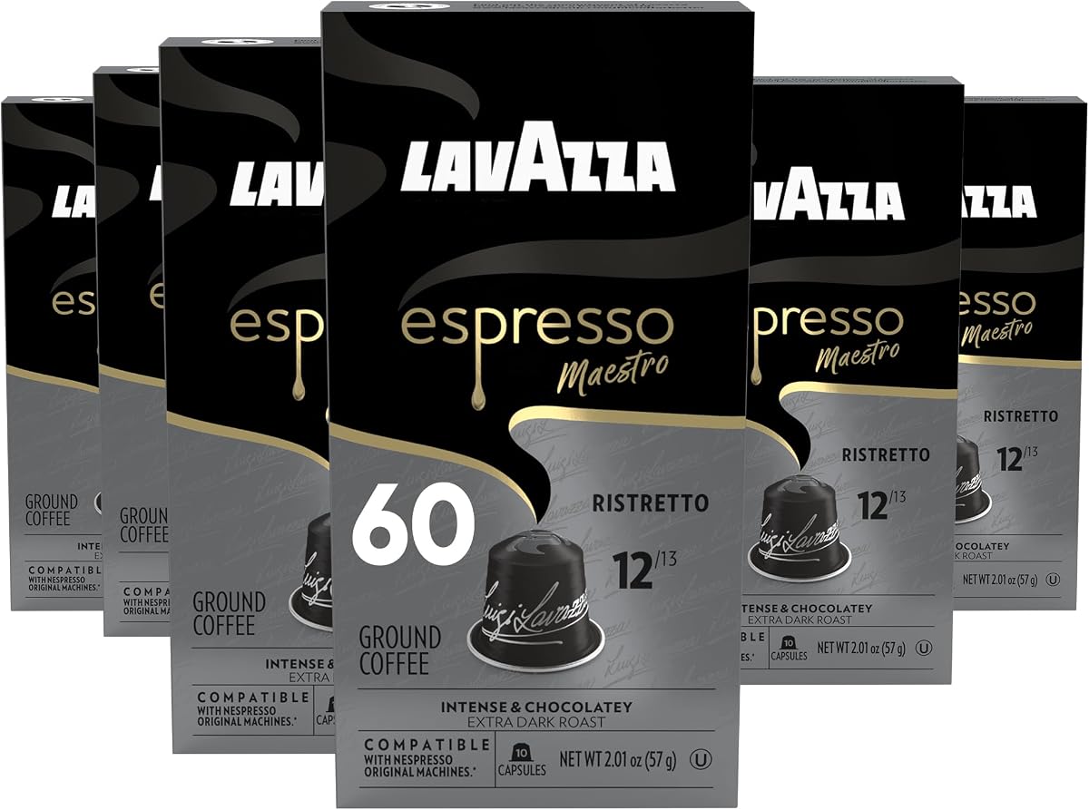 Espresso Maestro Ristretto Aluminum Capsules Compatible with Nespresso* Original Machines, Dark Espresso Roast, Arabica and Robusta Blend (60 Capsules)