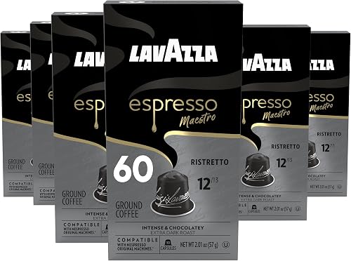Lavazza Espresso Maestro Ristretto Aluminum Capsules Compatible with Nespresso* Original Machines, Dark Espresso Roast, Arabica and Robusta Blend (60 Capsules)