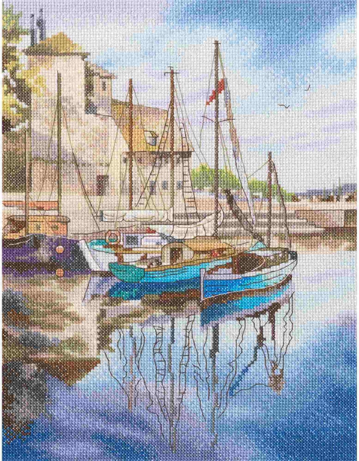 RTO Counted Cross Stitch Kit, Coastal Boats,14ct AIDA Fabric White, Advanced Embroidery for Adults