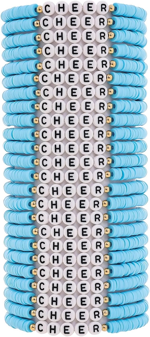Cooluckday Cheer Bracelets for Team Cheer Gifts Bulk for Team Cheerleader Gifts Set for Women Stackable Clay Y2k Friendship Bracelets for Women