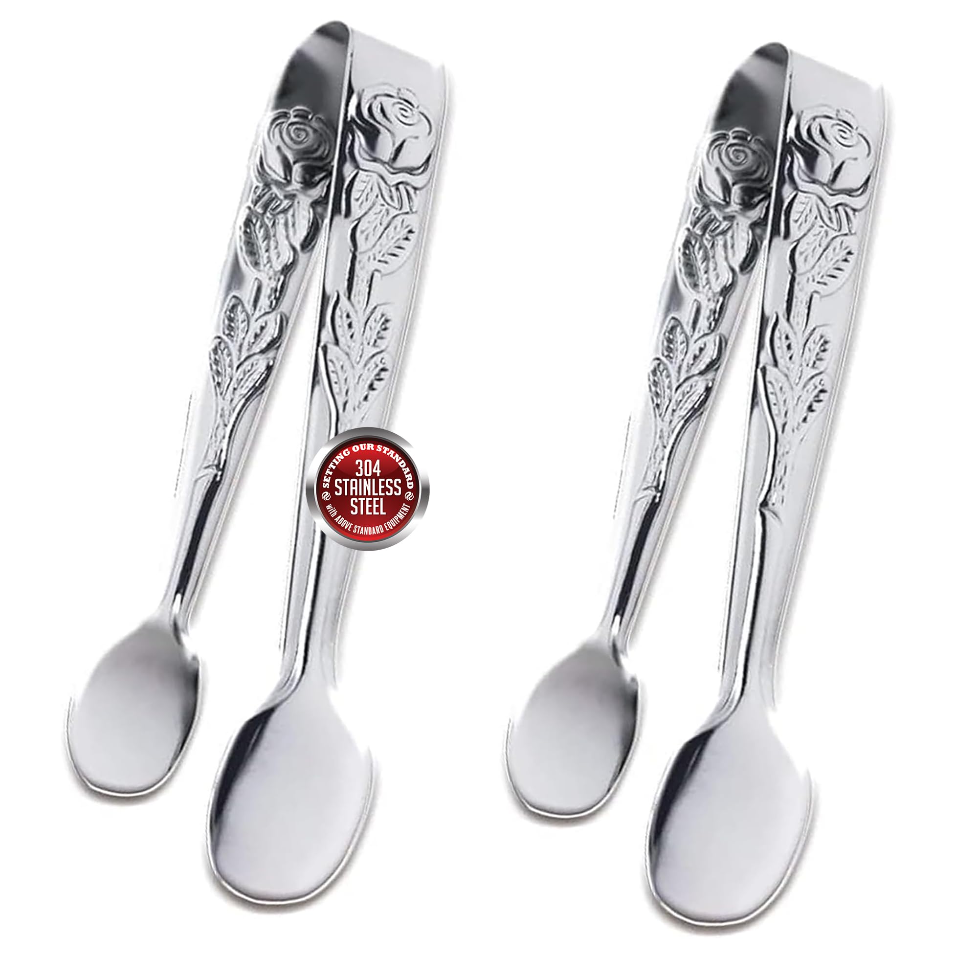 RUGVOMWM Rose Stainless Steel Sugar Cube Tongs -Mini Serving Tongs - Stainless Steel Lace Side Sugar Clamp Tongs Ice Coffee Bar Buffet Kitchen Spoon