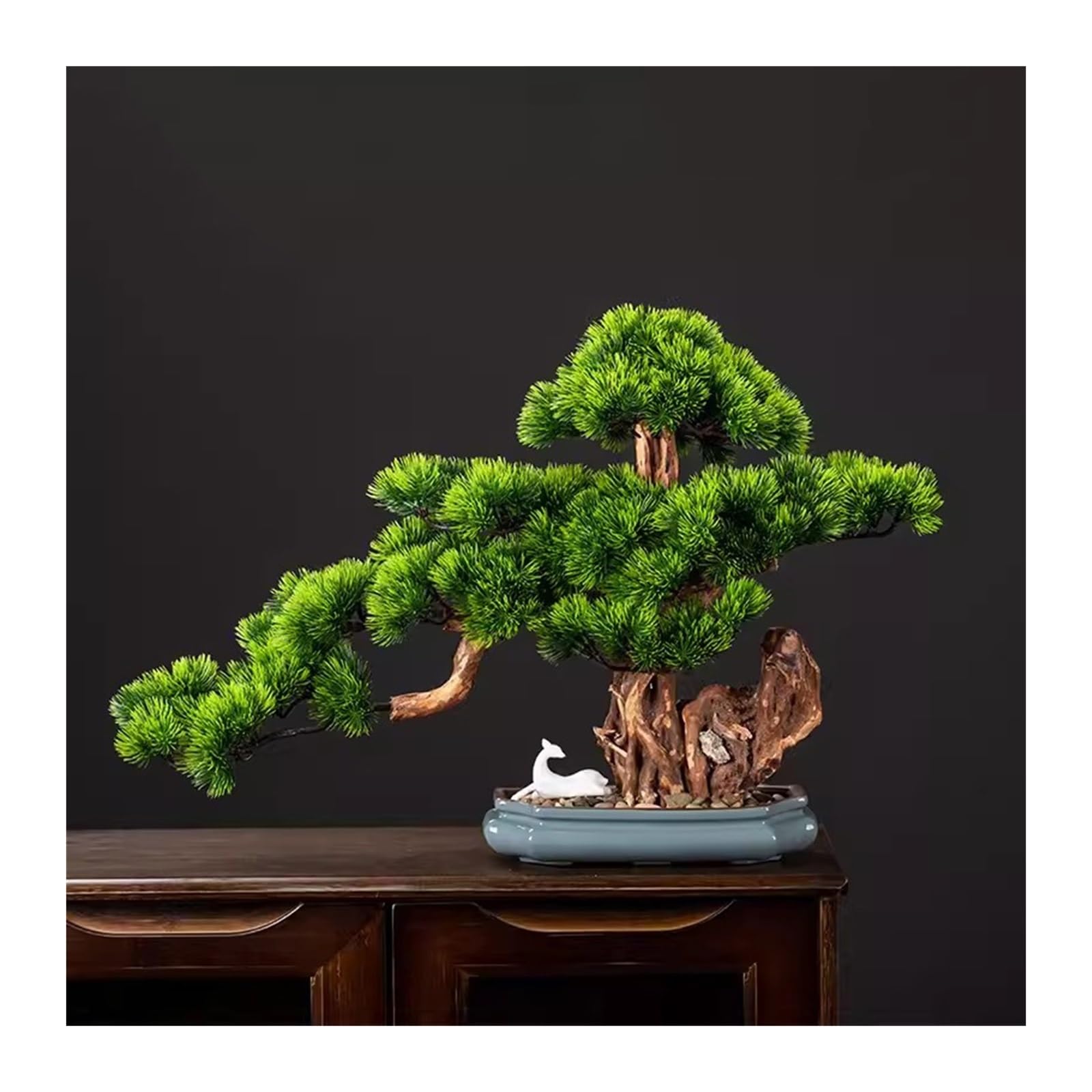 HCZKIUJY Artificial Bonsai Tree Chinese Style Artificial Simulation Pine Tree Bonsai Plant Decorations Home Decor Entrance and Living Room Decoration Decorations Fake Plant Decoration (B)