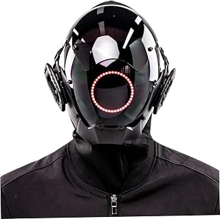 Mask Round LED Futuristic Mask for Men Women PC Helmet with Face Cyber for Cosplay Party Halloween Music Festival Party Service