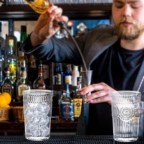 Miniatura 6 de Vasos románticos vintage de cristalería Juego de 6 vasos de cóctel de 12 onzas, vasos de agua en relieve, perfectos para café, cócteles y bebidas,